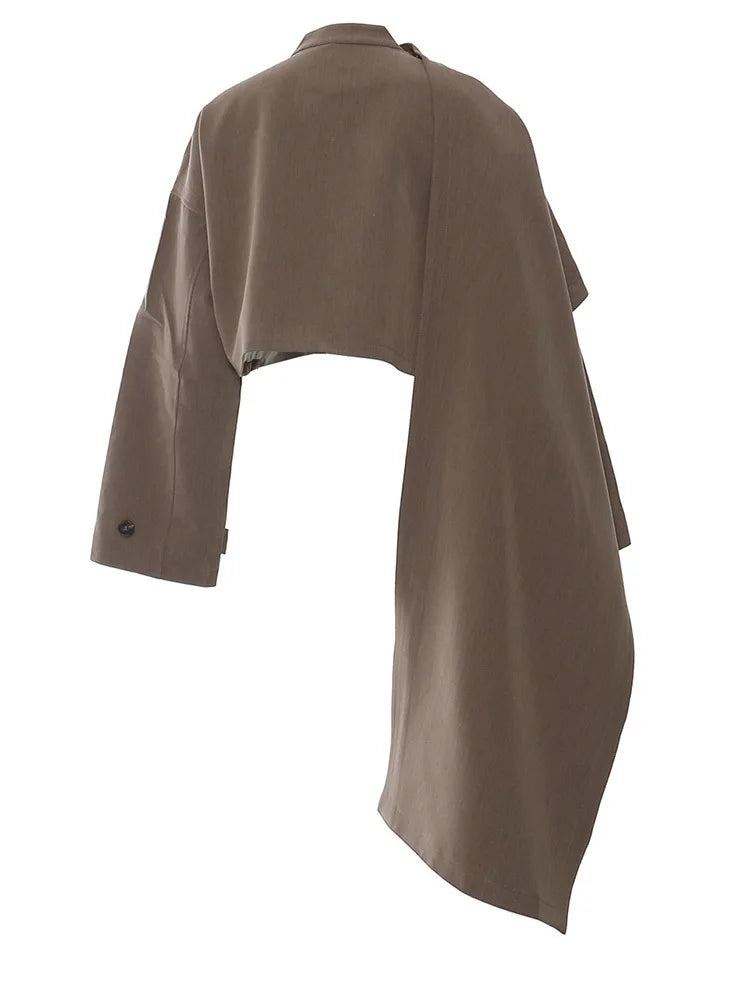 Brown Irregular Big Size Cloak Jacket New Stand Collar Long Sleeve Women Coat Fashion Tide Spring Autumn 2025 1DH7702