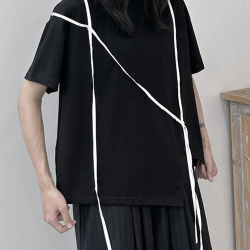 Load image into Gallery viewer, Women White Ribbon Color-block Big Size Casual T-shirt New Round Neck Short Sleeve Fashion Tide Spring Summer 2025 1DJ1675
