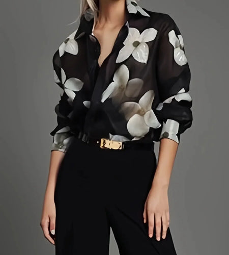 Spring Summer Long Sleeves Loose Floral Printed Lapel Blouses 2024 New Casual Button Office Shirts For Urban Lady