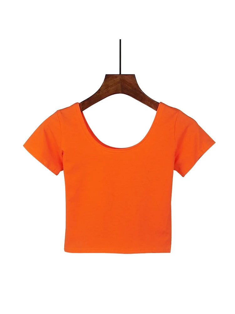 Solid Crop Top for Women Slim Fit High Waist Short Sleeve T-shirt Basic Summer Casual Tee