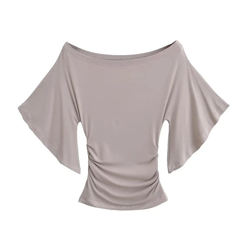 Load image into Gallery viewer, Korean style Women Summer Sexy Bat Sleeve Slash Neck Off Shoulder T-shirt Cinching Waist Solid Slim Top
