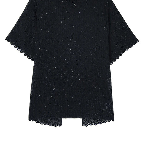 Load image into Gallery viewer, Black Lace T-shirt Back Slit Skirt Two Pieces Suit New Round Neck Short Sleeve Women Fashion Spring Summer 2025 1DJ1159
