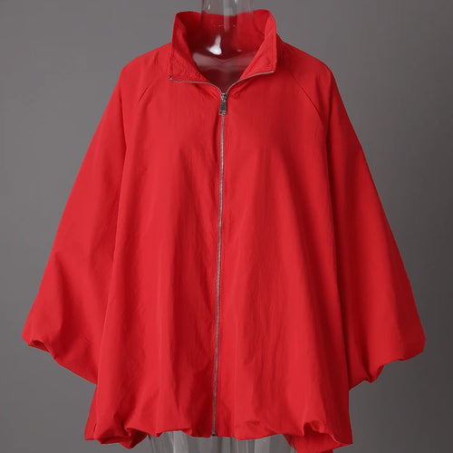 Load image into Gallery viewer, Red Shaped Big Size Casual Jacket New Stand Collar Long Lantern Sleeve Women Coat Fashion Tide Spring Autumn 2025  1DJ0578

