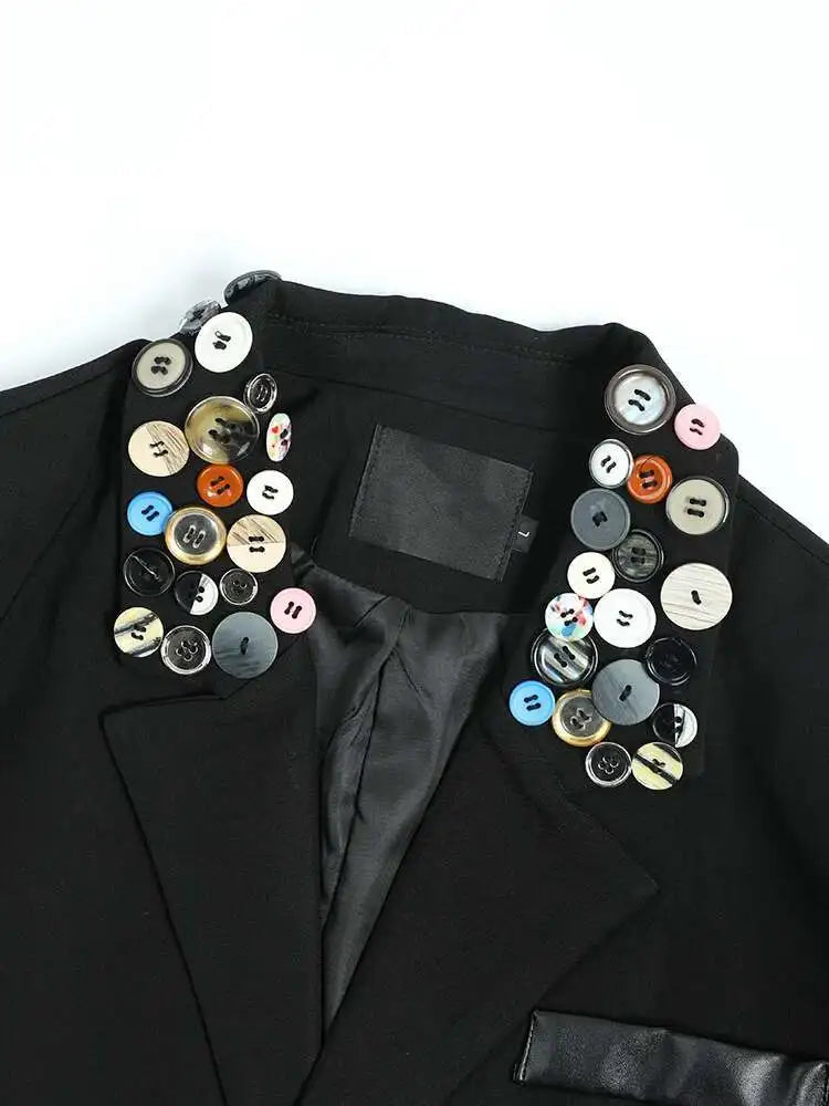Women Black Colorful Button Big Size Blazer New Lapel Long Sleeve Loose Fit Jacket Fashion Spring Autumn 2025 1DF3113