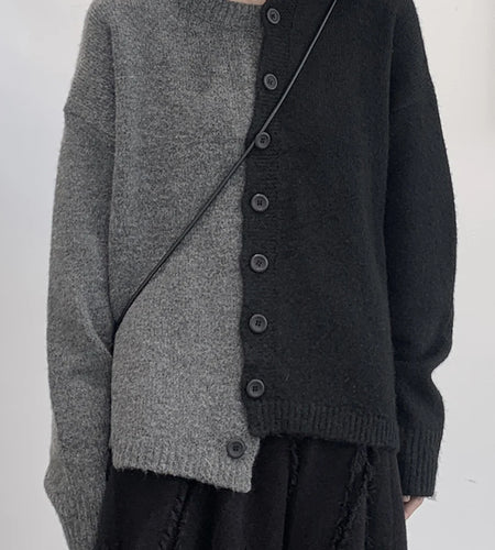 Color-block Big Size Knitting Cardigan Sweater Loose Fit --Neck Long Sleeve Women New Fashion Autumn Winter 2025 1DF2470