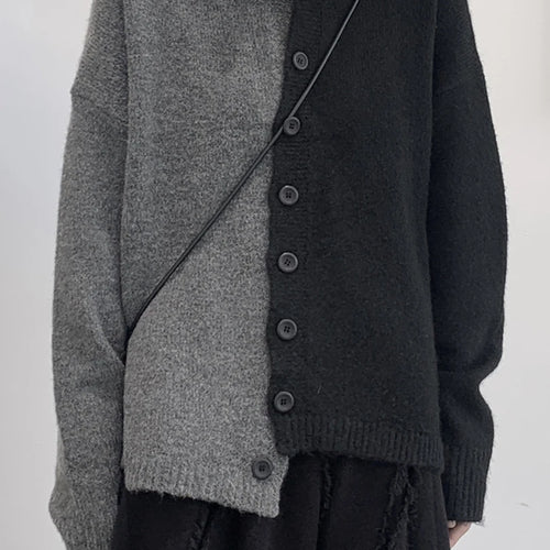 Load image into Gallery viewer, Color-block Big Size Knitting Cardigan Sweater Loose Fit --Neck Long Sleeve Women New Fashion Autumn Winter 2025 1DF2470
