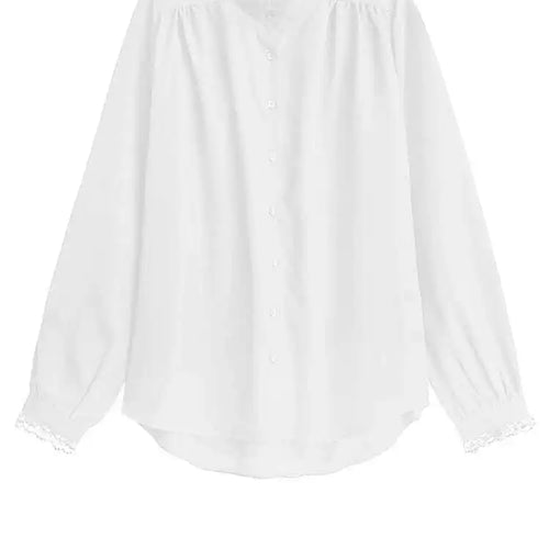 Load image into Gallery viewer, Women White Lace Big Size Elegant Blouse New Stand Collar Long Sleeve Shirt Fashion Tide Spring Autumn 2025 1DH9942
