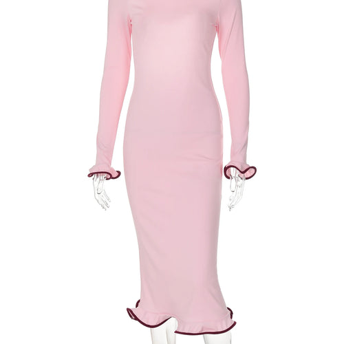 Load image into Gallery viewer, Women Elegant Solid Long Sleeve Backless Lace Up Sexy Bodycon Maxi Prom Dress Autumn Women Y2K Clothes Birthday Party
