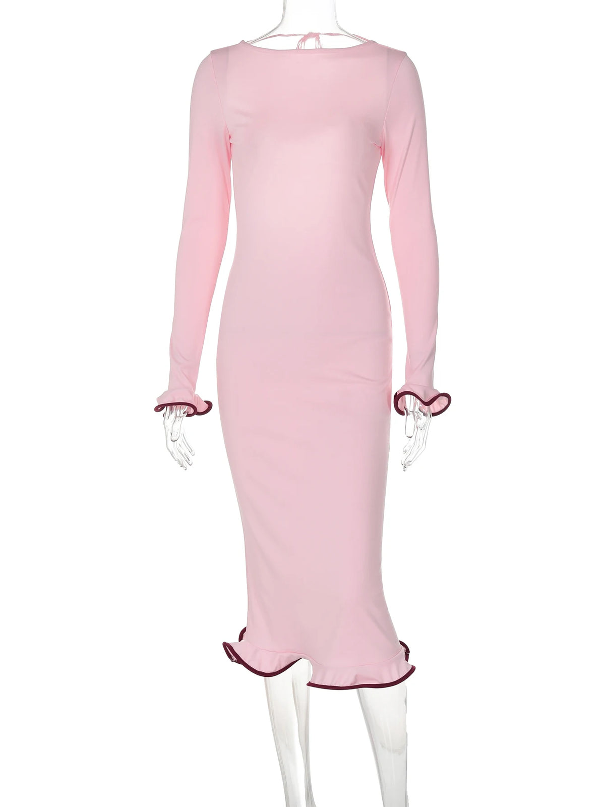 Women Elegant Solid Long Sleeve Backless Lace Up Sexy Bodycon Maxi Prom Dress Autumn Women Y2K Clothes Birthday Party