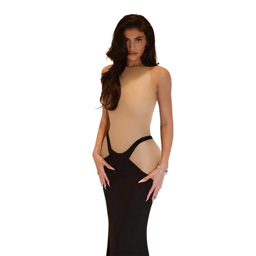 Load image into Gallery viewer, Patchwork Sleeveless Sexy Maxi Dress For Women Fashion Color Contrast Bodycon Elegant Evening Club Sexy Long Dress
