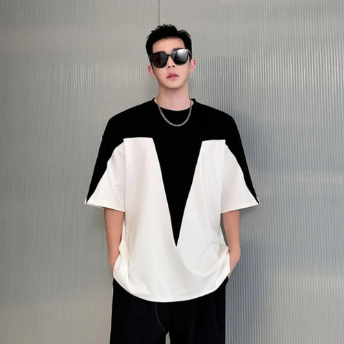 Load image into Gallery viewer, Men&#39;s T-shirt Casual Contrast Color Design Trend Short Sleeve Round Neck Loose Korean Style Fashion Pullover 9C5782
