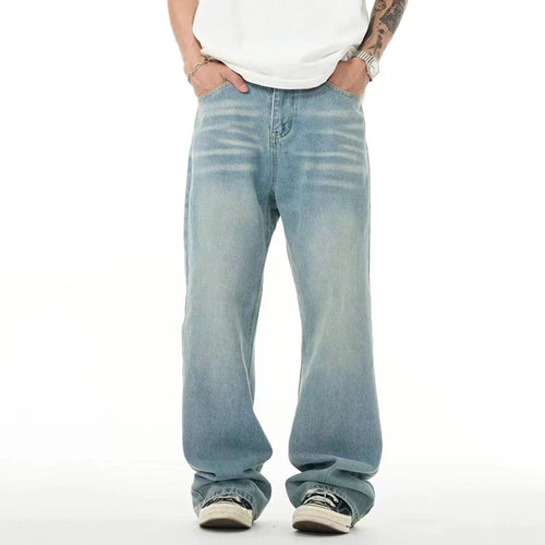 Load image into Gallery viewer, High Street Men's Washed Denim Pants American Style Loose Straight Wide Leg Trendy Solid Color Male Summer Bottoms 9W1741
