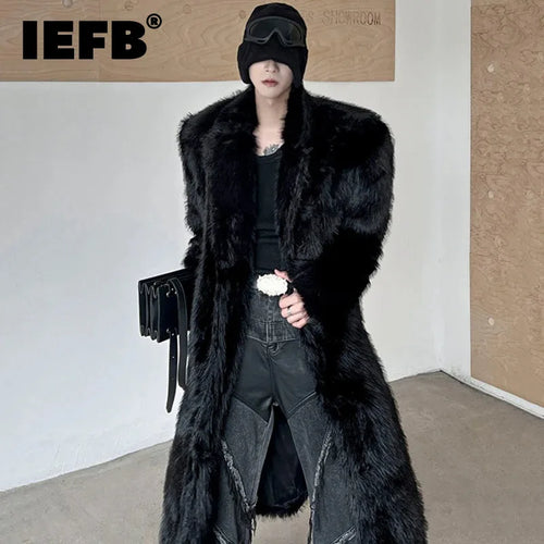 Load image into Gallery viewer, Winter Men&#39;s Faux Fur Coat Turn-down Collar Silhouette Solid Color Overknee Overcoats Simple Autumn New Trendy 24E5804
