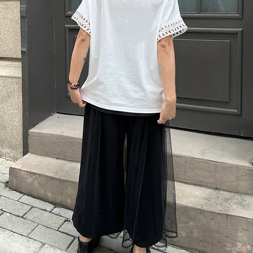 Load image into Gallery viewer, High Elastic Waist Gray Mesh Irregular Spliced Wide Leg Pants New Trousers Women Fashion Tide Spring Autumn 2025  1DJ1393
