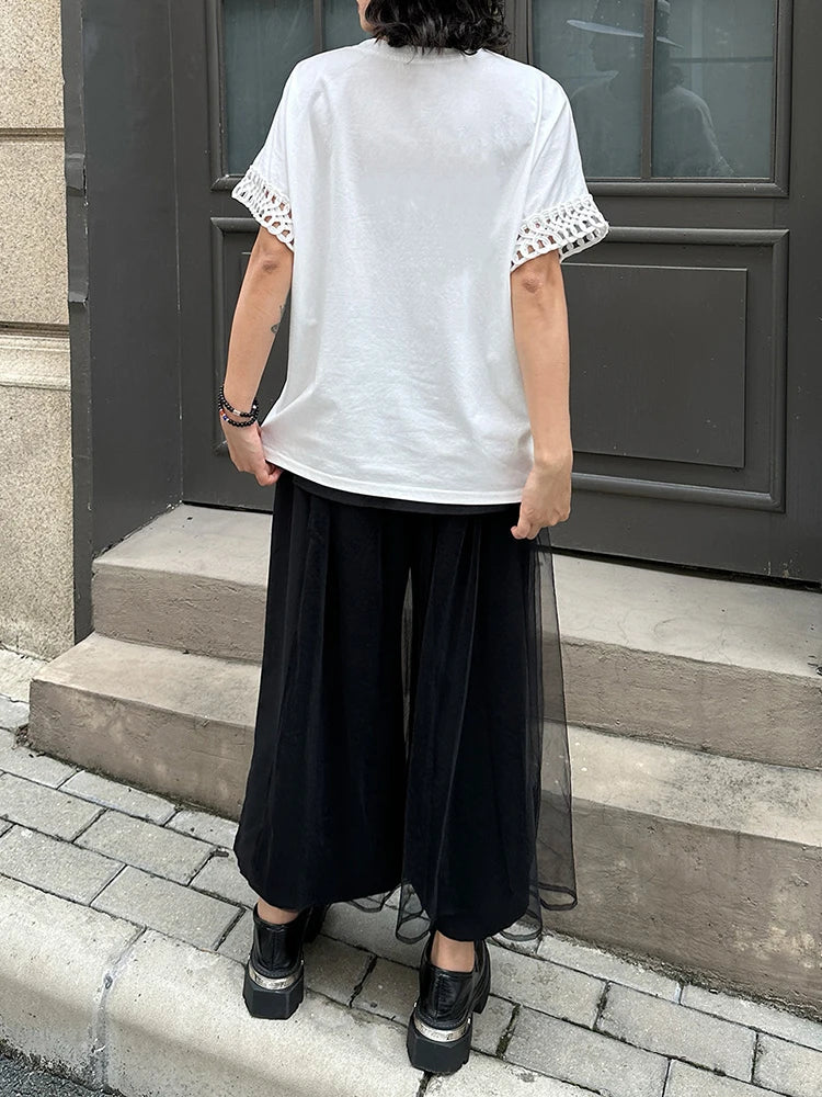 High Elastic Waist Gray Mesh Irregular Spliced Wide Leg Pants New Trousers Women Fashion Tide Spring Autumn 2025  1DJ1393