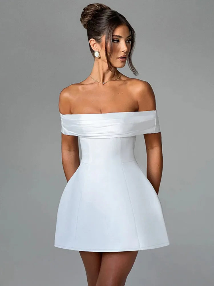 Off-shoulder Backless Sexy Mini Dress For Women Fashion Strapless Sleeveless High Waist A-line Club Party Dress Elegant