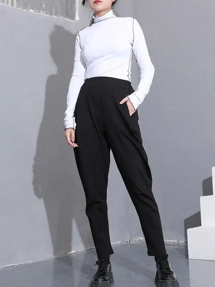 High Elastic Waist Black Casrual Long Harem Trousers New Loose Fit Pants Women Fashion Tide Spring Autumn 2025 1DC41901