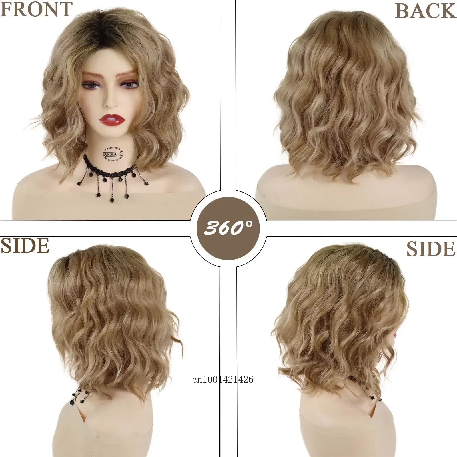 Synthetic Hair Medium Length Curly Wavy Wigs for Women Black Roots Honey Blonde Wig Wave Hairstyle Young Lady Wig Side Bangs