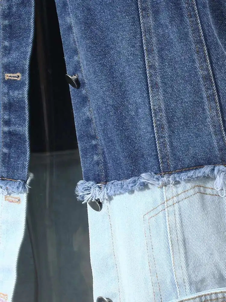 High Waist Blue Denim Fold Color-block Burr Casual Half-body Skirt Women Fashion Tide New Spring Autumn 2025 7AB6481