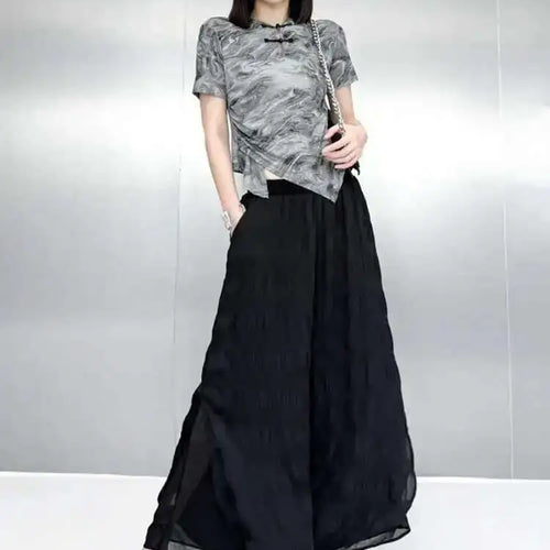 Load image into Gallery viewer, High Elastic Waist Black Pleated Chiffon Long Wide Leg Pants New Trousers Women Fashion Tide Spring Autumn 2025 1DH6500
