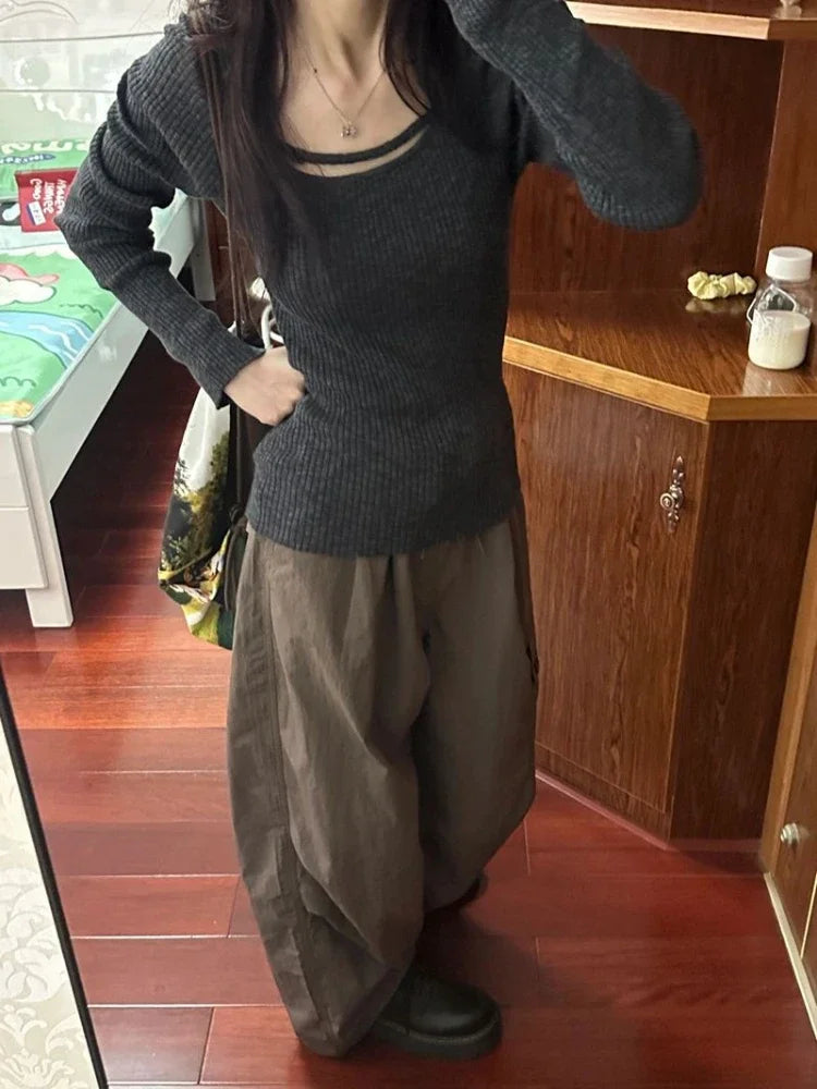 Sexy Hollow Solid Sweater Women Y2k Aesthetic Slim Fit Knitted Harajuku Jumper All Match Korean Sexy Pullover Female Knitwear