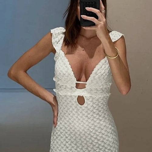 Load image into Gallery viewer, Elegant Sleeveless Lace Up Hollow Out Bodycon Women Dress 2024 Fall New V-neck Backless Party Evening Dress Slim Vestido
