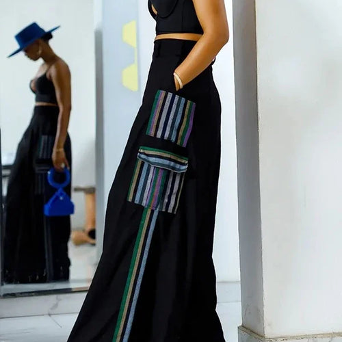 Load image into Gallery viewer, Split-joint Female Loose Wide Leg Trousers Summer Spring Striped High Waisted Pants with Pockets for Women
