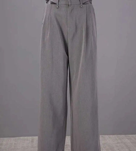 High Waist Gray Hollow Out Zipper Wide Leg Pants New Loose Fit Trousers Women Fashion Tide Spring Autumn 2025 1DF6568