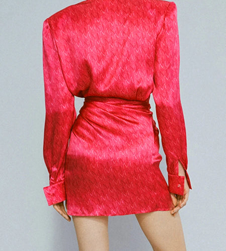 Vintage Print Irregular Dress For Women Lapel Collar Long Sleeve Single Breasted Lace Up Shirt Dresses Female Spring Clothes