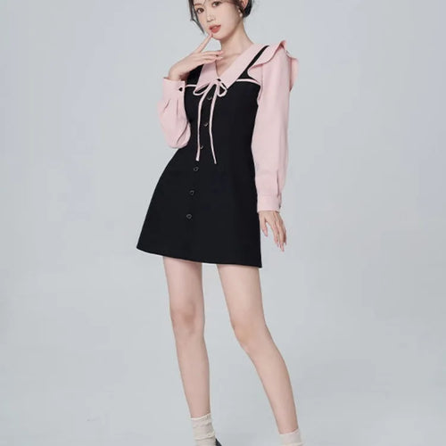 Load image into Gallery viewer, Y2k Hotsweet Kawaii Ruffle Dress Soft Mori Sweet Preppy Style School Black Autumn Mini Short Party Dresses Student
