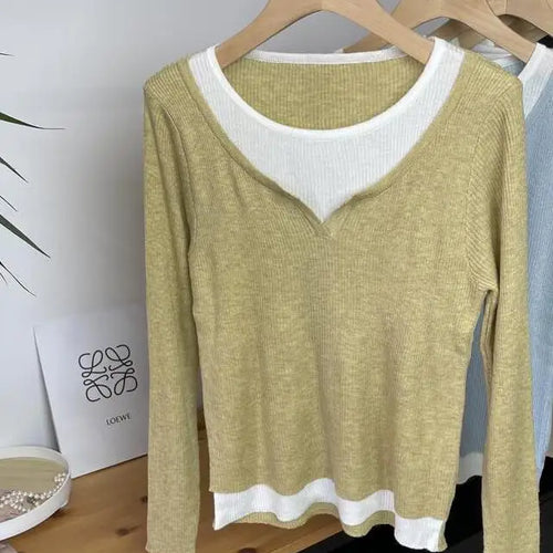 Load image into Gallery viewer, Autumn Winter Women's Patchwork Long Sleeved Pullover Sweater French Casual Round Neck Holiday Knitwear Tops 2024 New Streetwear
