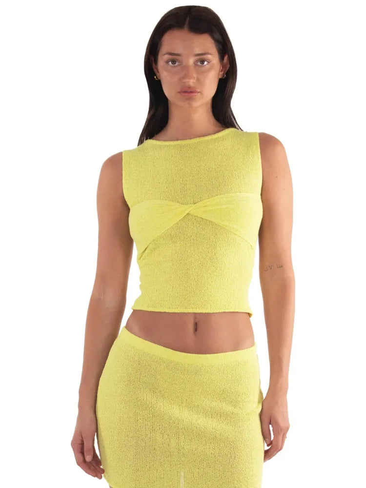 Spring/Summer Knitted Sweater Two Piece Set Women Elastic Slim Set Female Sleeveless Top Mini Short Skirt Party Beach