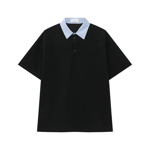 Load image into Gallery viewer, Men's Short Sleeve T-shirts Korean Simple Splicing Lapel Fake Two-piece Fashion Loose Male Clothing Pullover Top 9W1584
