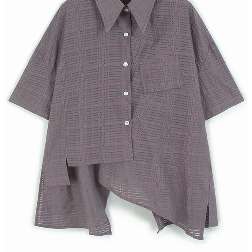 Load image into Gallery viewer, Women Green Irregular Hollow Out Big Size Blouse New Lapel Short Sleeve Shirt Fashion Tide Spring Summer 2025 1DJ1107
