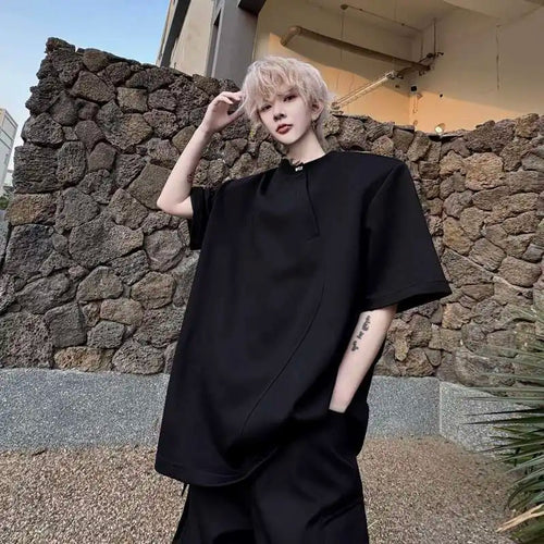 Load image into Gallery viewer, Summer New Trendy Men's T-shirt Short Sleeve Pullover O-neck Beading Male Tees Fashion Tide Summer Menwear Top 9W1793
