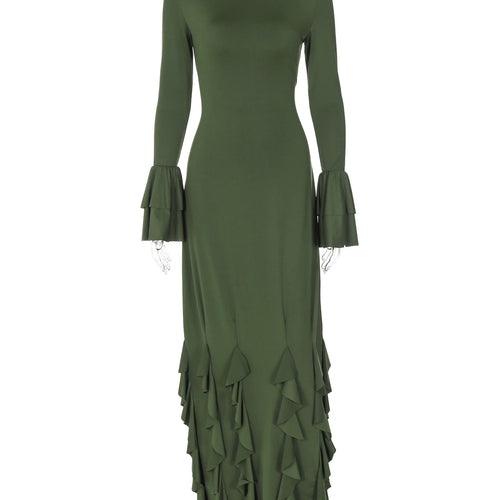 Load image into Gallery viewer, Women Fashion Solid Long Flare Sleeve Ruffles Bandage Sexy Bodycon Maxi Prom Dress Fall Outfits Birthday Party Festival
