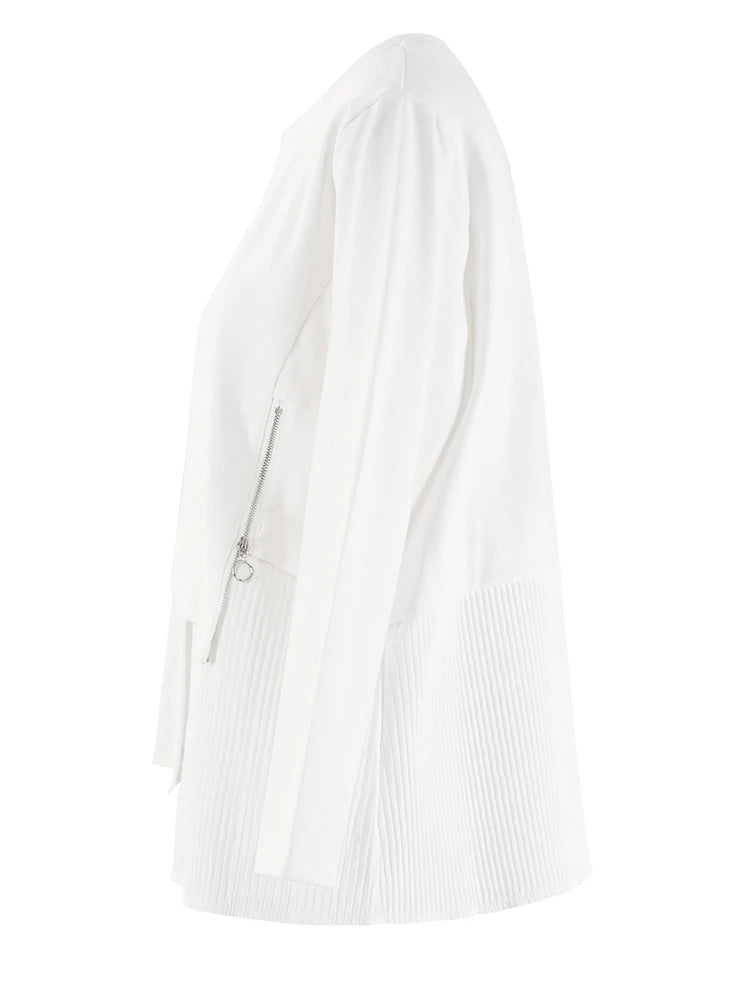 Women White Irregular Hem Big Size Casual T-shirt New Round Neck Long Sleeve Fashion Tide Spring Autumn 2025 CPG1909