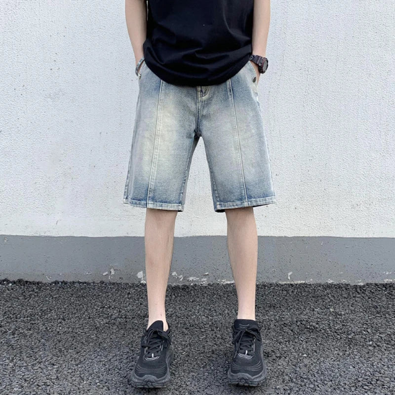 Men's Denim Shorts Solid Color Summer New American Male Loose Five Quarter Pants Casual Fashion Trend Menwear 9W1356