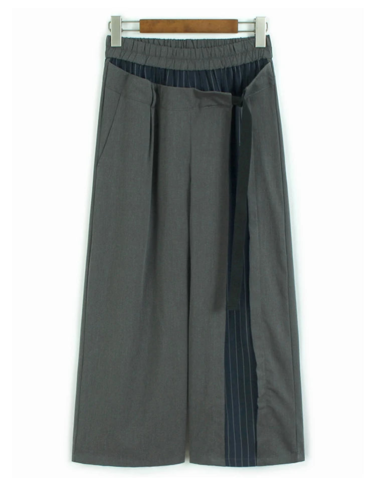 High Elastic Waist Blue Striped Color-block Wide Leg Pants New Trousers Women Fashion Tide Spring Autumn 2025 1DJ1320