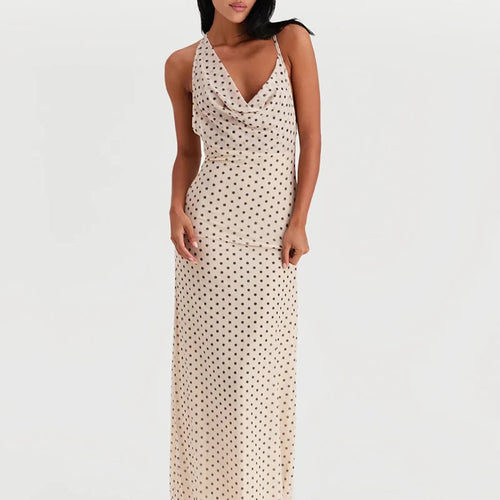 Load image into Gallery viewer, Spaghetti Strap Polka Dot Dress For Women Gown Fashion Irregular V Neck Sleeveless Backless Bodycon Club Long Dress
