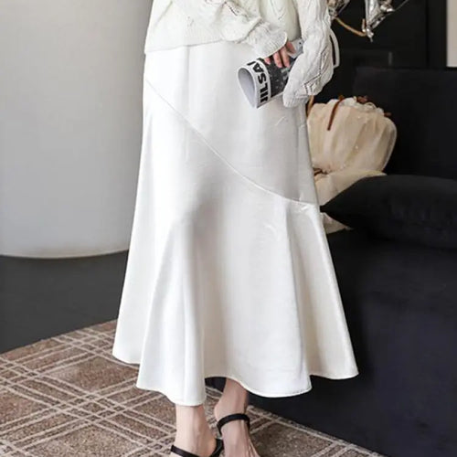 Load image into Gallery viewer, Spring Summer Black White High Waist Ruffles Pleated Skirt Women Clothes French Vintage Purple Elegant Vacation Party Long Skirt
