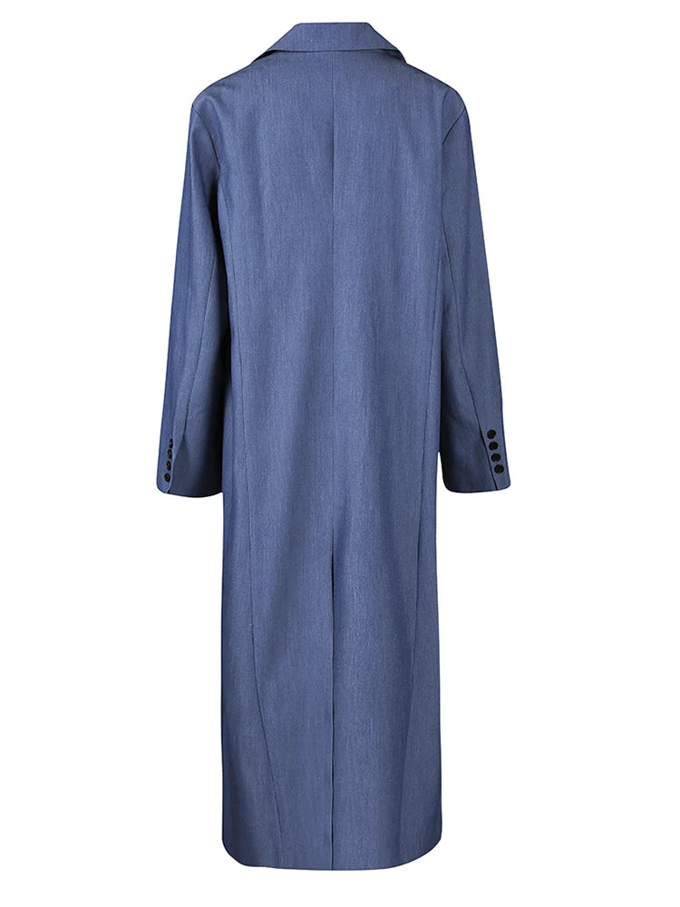 Women Blue Khaki Brief Long Big Size Elegant Blazer New Lapel Long Sleeve Jacket Fashion Tide Spring Autumn 2025 1LD2085