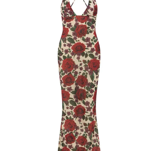 Load image into Gallery viewer, Spaghetti Strap Backless Print Dress For Women Fashion Deep V Neck Sleeveless Lace Up Bodycon Printed Sexy Long Dress
