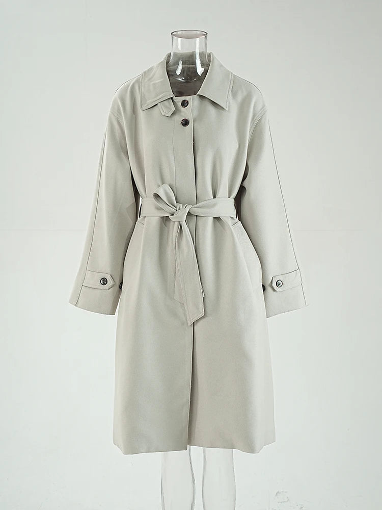 Women Green Belted Elegant Big Size Long Trench New Lapel Long Sleeve Windbreaker Fashion Tide Spring Autumn 2025 CPG1795