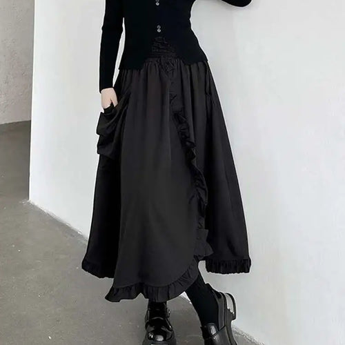 Load image into Gallery viewer, High Elastic Waist Black Ruffles Irregular Pocket A-line Half-body Skirt Women Fashion Tide New Spring Autumn 2025 1DH8737

