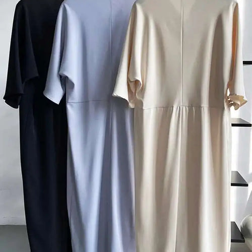 Load image into Gallery viewer, Women Black Buckle Long Elegant Dress New Round Neck Three-quarter Sleeve Loose Fit Fashion Spring Autumn 2025 1DE7880
