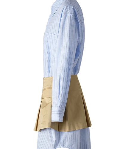 Women Blue Striped Pleated Elegant Big Size Blouse New Lapel Long Sleeve Shirt Fashion Tide Spring Autumn 2025 7AB1822