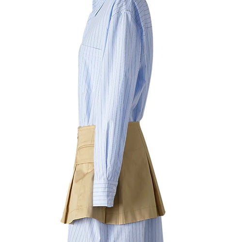 Load image into Gallery viewer, Women Blue Striped Pleated Elegant Big Size Blouse New Lapel Long Sleeve Shirt Fashion Tide Spring Autumn 2025 7AB1822
