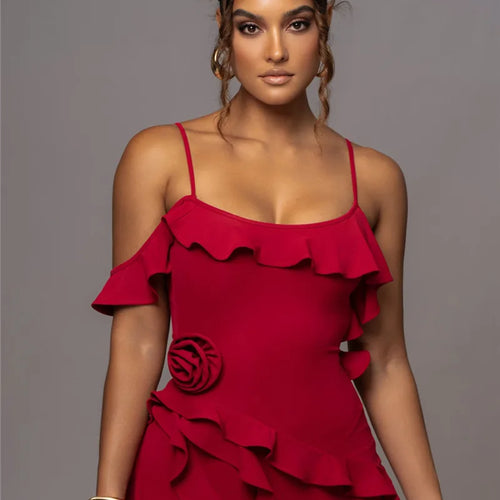 Load image into Gallery viewer, Elegant Ruffle Sexy Maxi Dress Women Spaghetti Strap Flower Sleeveless Backless High Split Club Party Evening Dress
