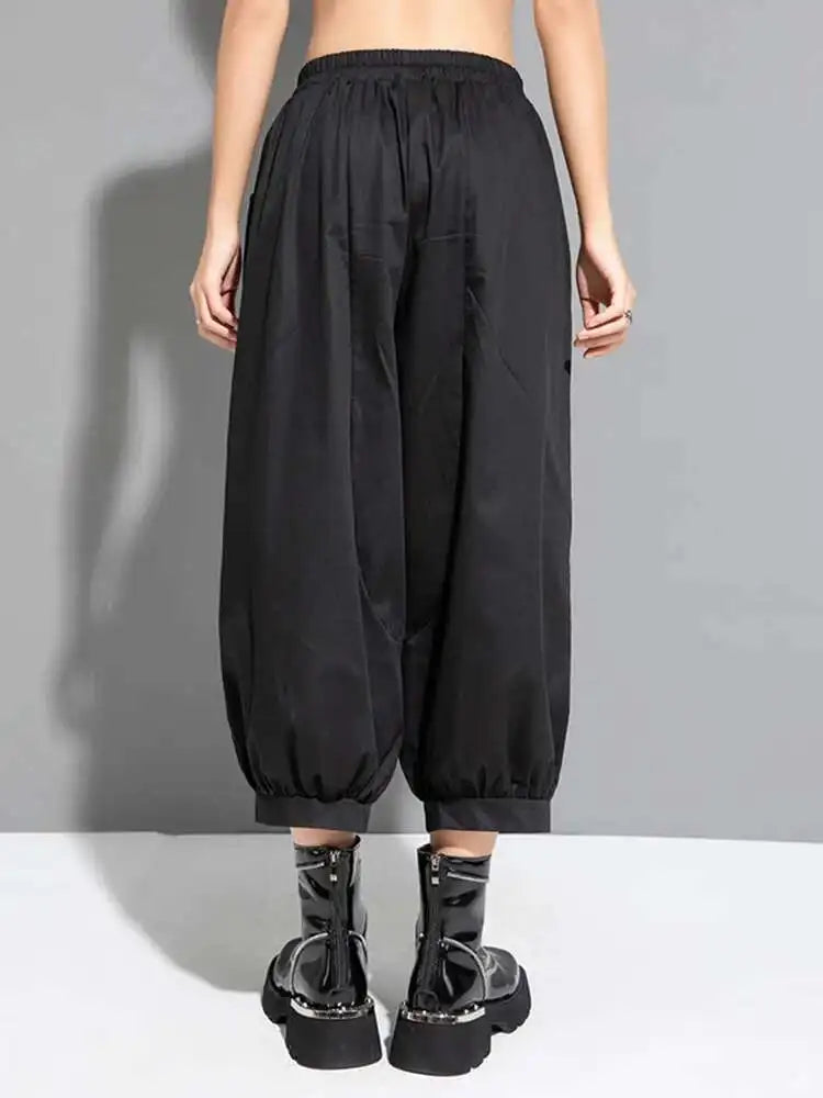 High Elastic Waist Black Pocket Thin Casual Harem Pants New Loose Fit Trousers Women Fashion Spring Autumn 2025 1DF6508